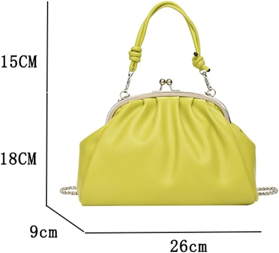 Chain Evening Handbag Purses for Women Kiss Lock Pleated Clutch Bag Cross Body Purse Elegant Handle for Daily Life