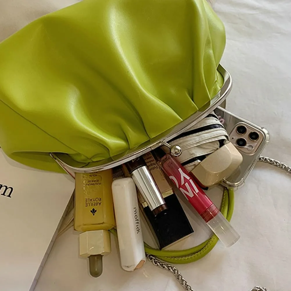 Chain Evening Handbag Purses for Women Kiss Lock Pleated Clutch Bag Cross Body Purse Elegant Handle for Daily Life