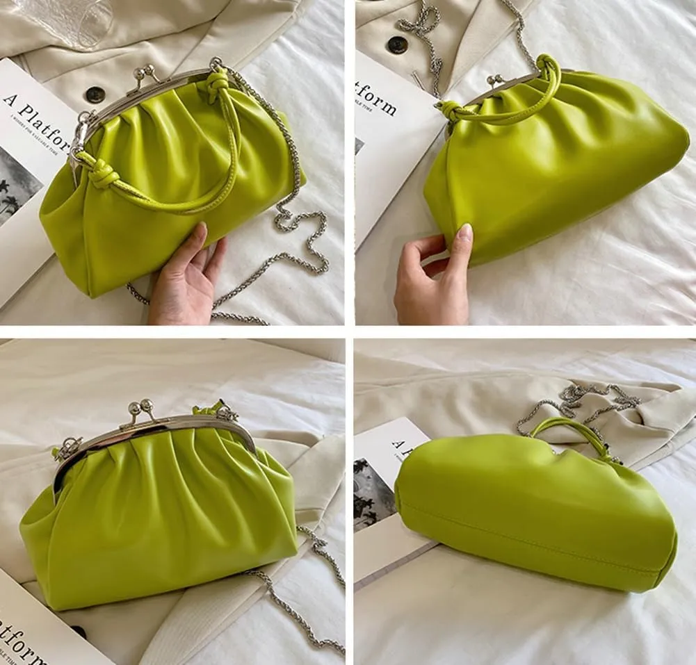 Chain Evening Handbag Purses for Women Kiss Lock Pleated Clutch Bag Cross Body Purse Elegant Handle for Daily Life
