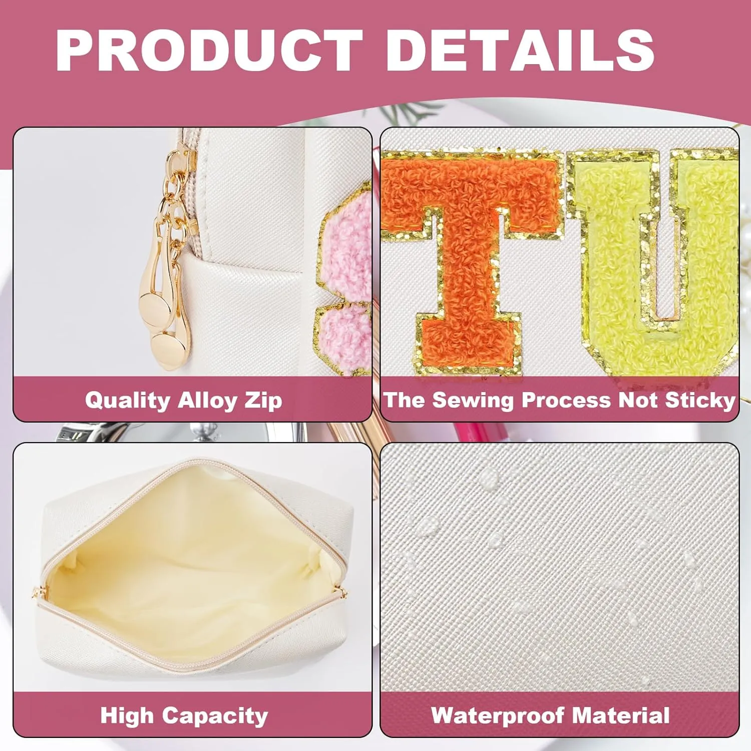 Christmas Gifts for Her Preppy Patch Stuff Portable Makeup Bag Bulk Cosmetic Bag Waterproof Travel Organizer Zipper Pouch Storage Purse for Women Girls Gift (HZB-CS-stuff-1)