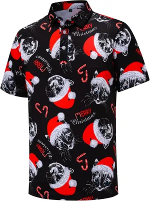 Christmas Mens Polo Shirts Funny Golf Shirts for Men Performance Moisture Wicking Quick Dry Athletic Short Sleeve Shirts