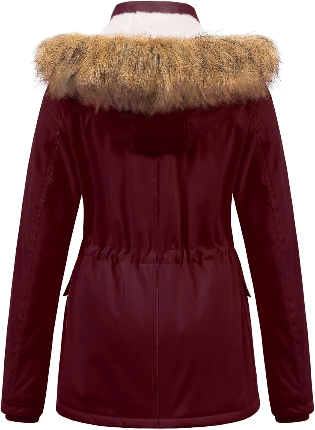 Chrisuno Women's Winter Parka Coats Soft Fleece Sherpa Lined Drawstring Snow Jacket With Faux Fur Trim Hood