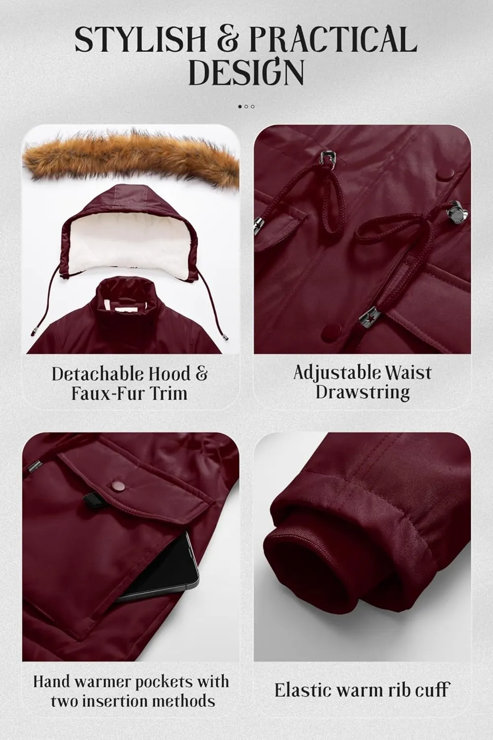 Chrisuno Women's Winter Parka Coats Soft Fleece Sherpa Lined Drawstring Snow Jacket With Faux Fur Trim Hood
