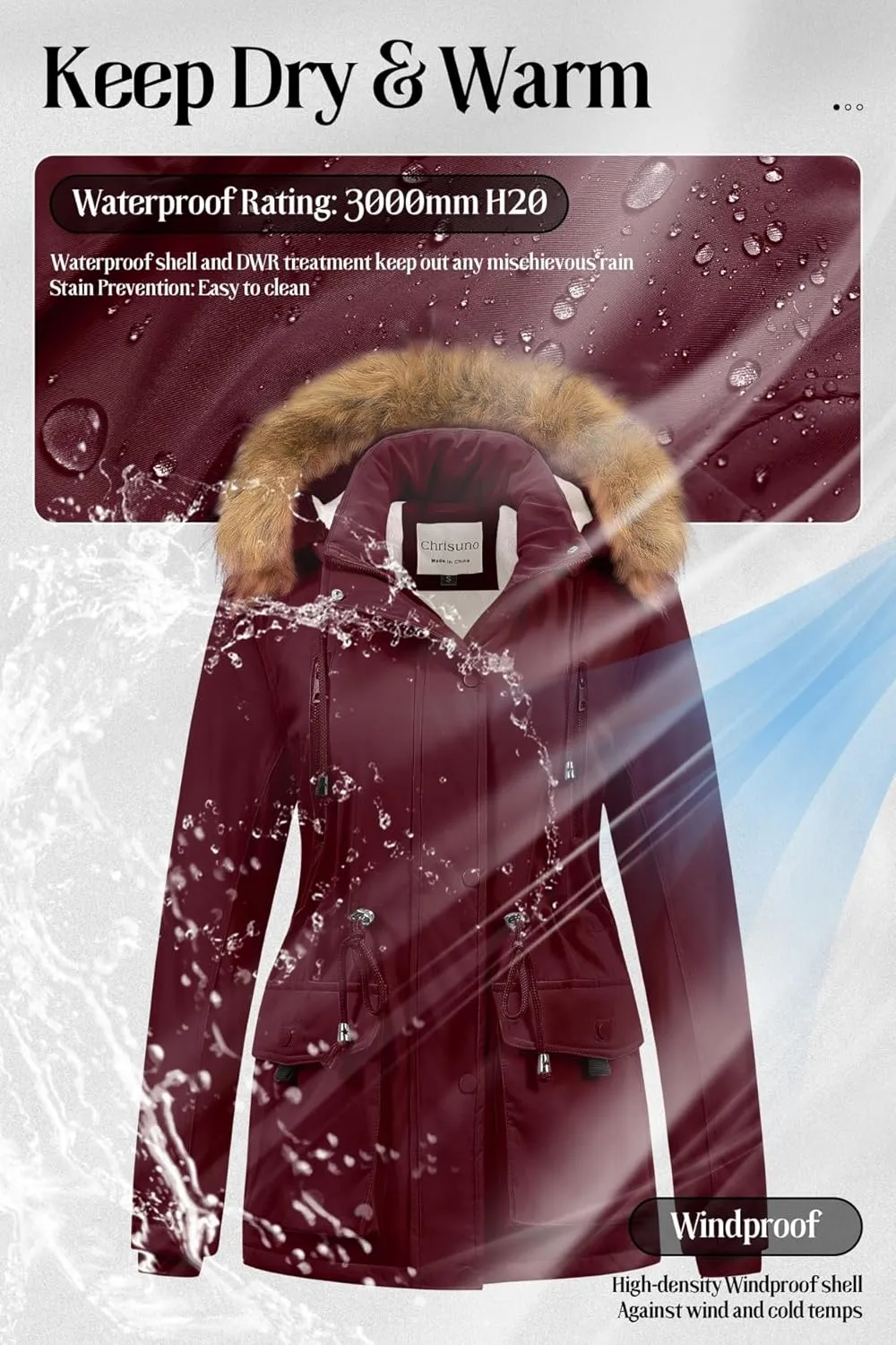 Chrisuno Women's Winter Parka Coats Soft Fleece Sherpa Lined Drawstring Snow Jacket With Faux Fur Trim Hood