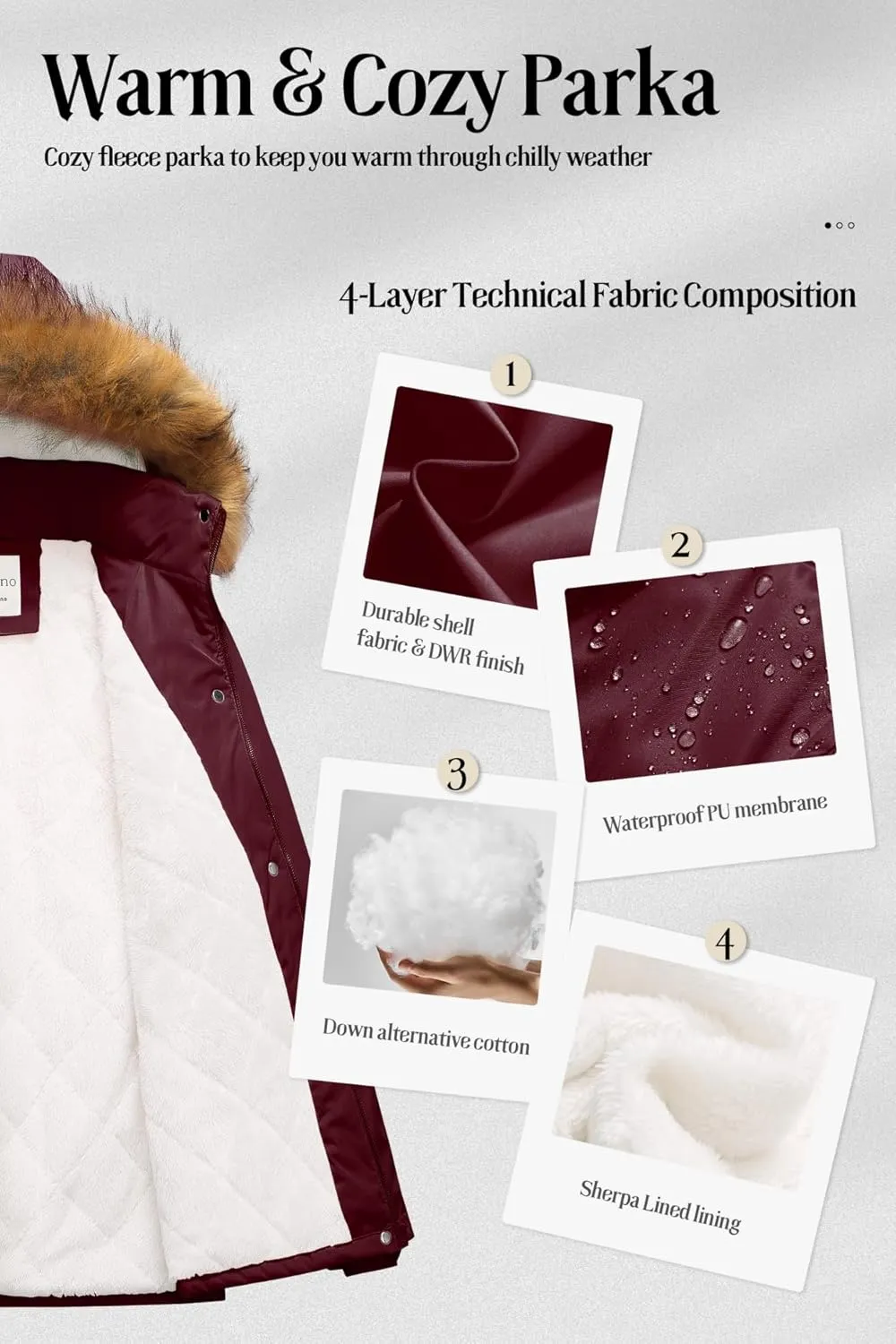 Chrisuno Women's Winter Parka Coats Soft Fleece Sherpa Lined Drawstring Snow Jacket With Faux Fur Trim Hood
