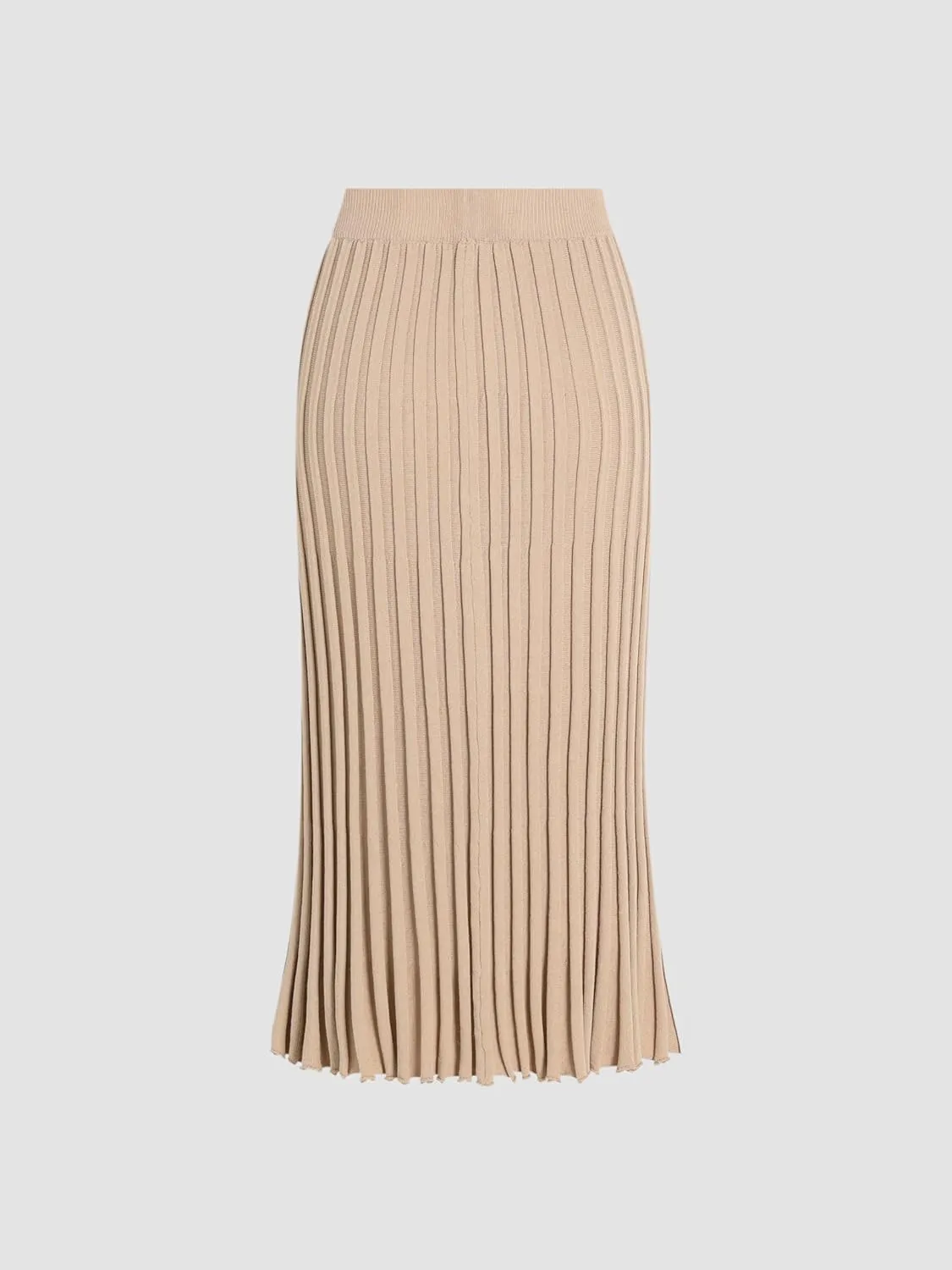 CIDER Solid Pleated Split Knitted Midi Skirt