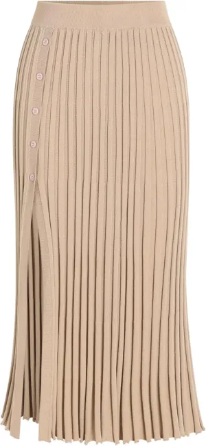 CIDER Solid Pleated Split Knitted Midi Skirt