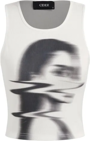 CIDER Womens Figure Graphic Crop Tank Top Y2K Summer Going Out Crew Neck Shirts