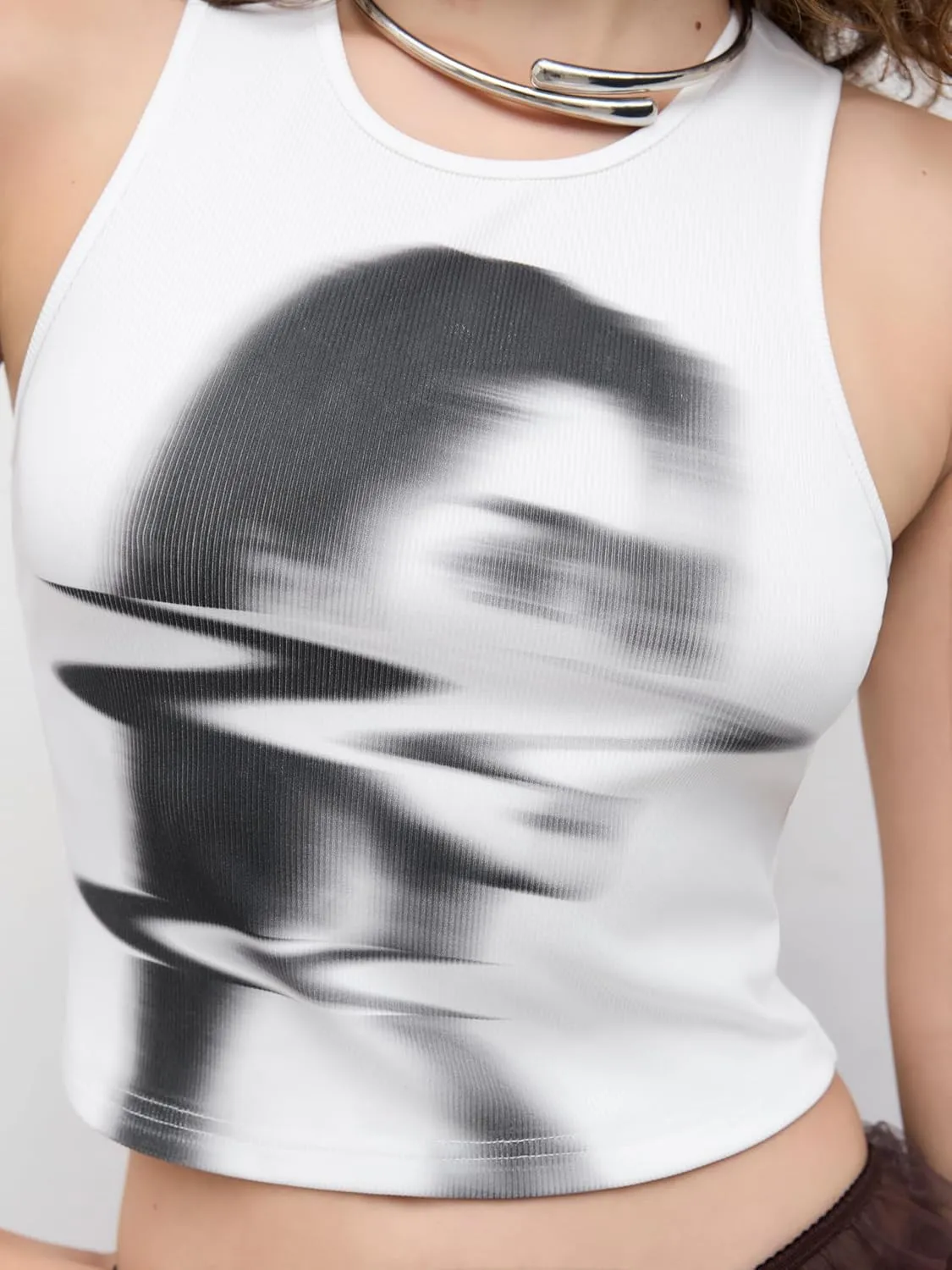 CIDER Womens Figure Graphic Crop Tank Top Y2K Summer Going Out Crew Neck Shirts