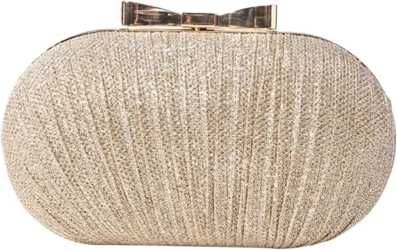 Clutch Purses for Women Elegant Evening Clutch Bag for Women Shiny Bridal Handbag with Metal Bow and Chain Shoulder Strap