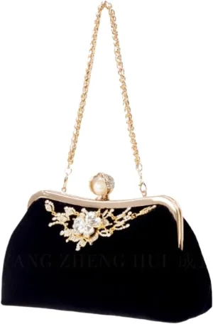 Clutch Purses for Women Elegant Velvet Evening Bag with Diamond Pearl Accents Perfect for Weddings and Parties