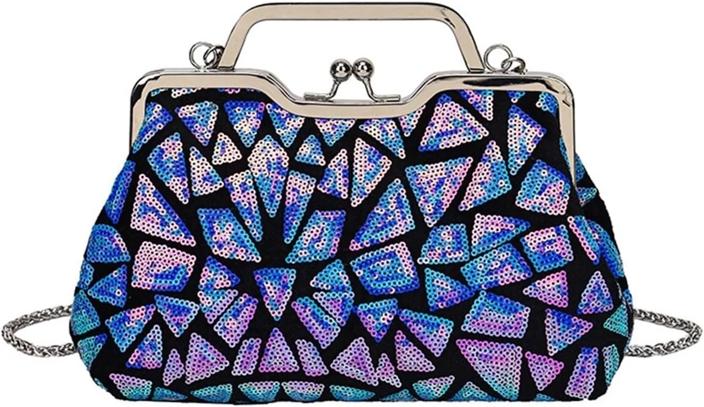 Clutch Purses for Women Geometric Shiny Pattern Crossbody Bag Soft Leather Hand Chain Bag for Women Stylish Party Banquet Accessory