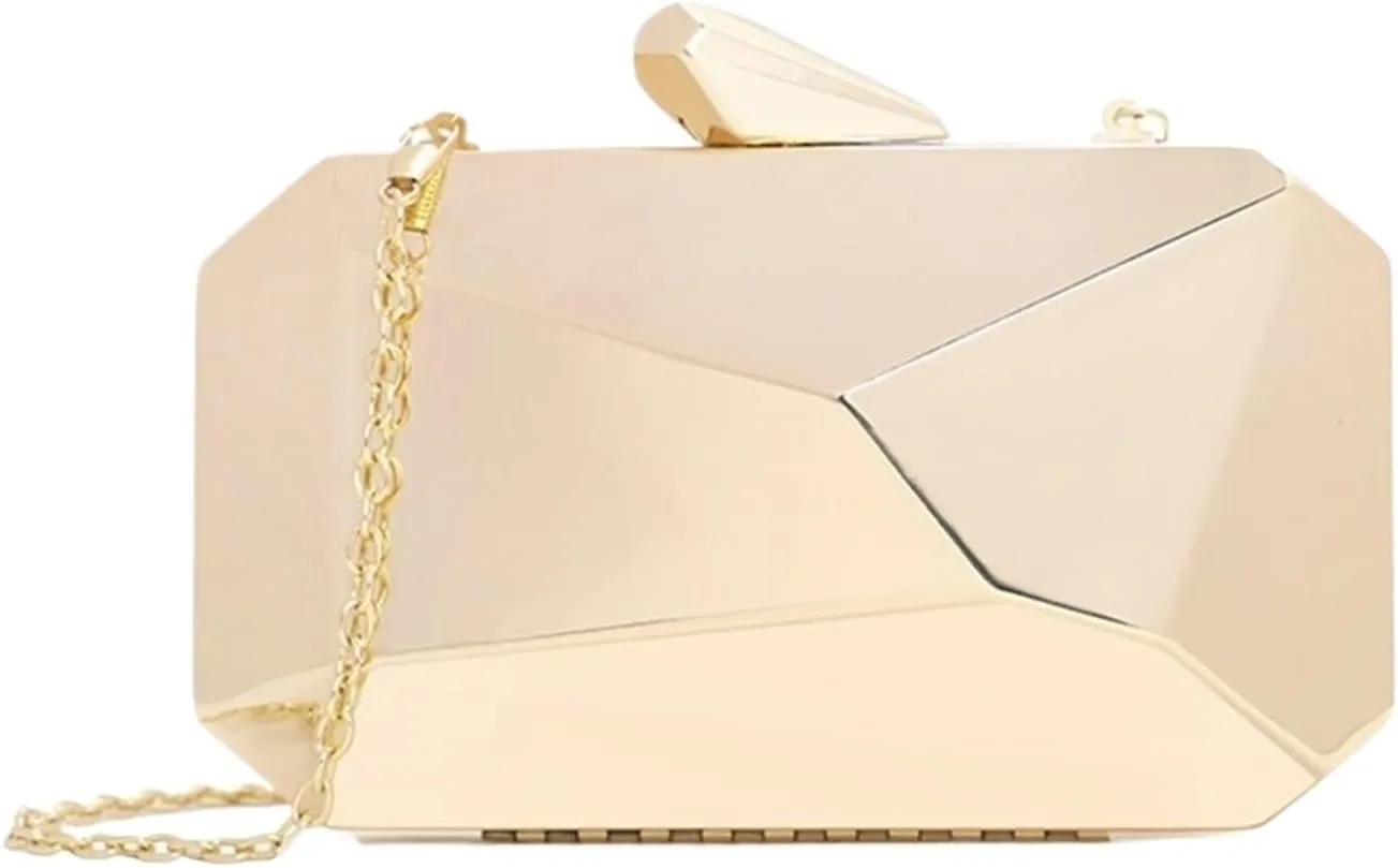 Clutch Purses for Women Gold Acrylic Geometric Box Shoulder Bag Elegant Chain Handbag for Women Perfect for Weddings, Dates, and Parties