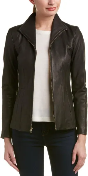 Cole Haan Women's Leather Wingtip Collared Jacket