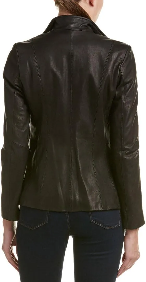 Cole Haan Women's Leather Wingtip Collared Jacket