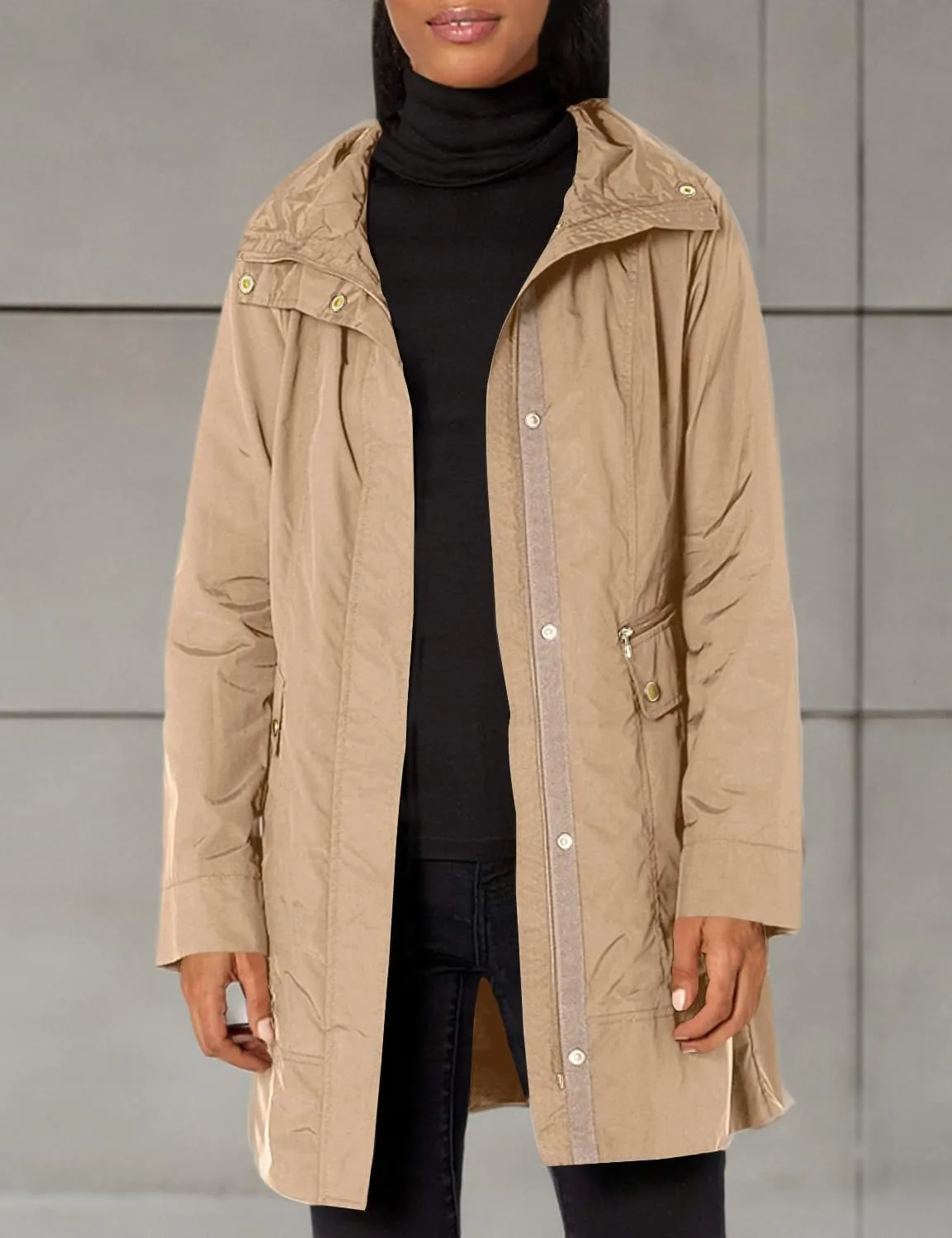 Cole Haan Women's Single Breasted Travel Packable Rain Jacket