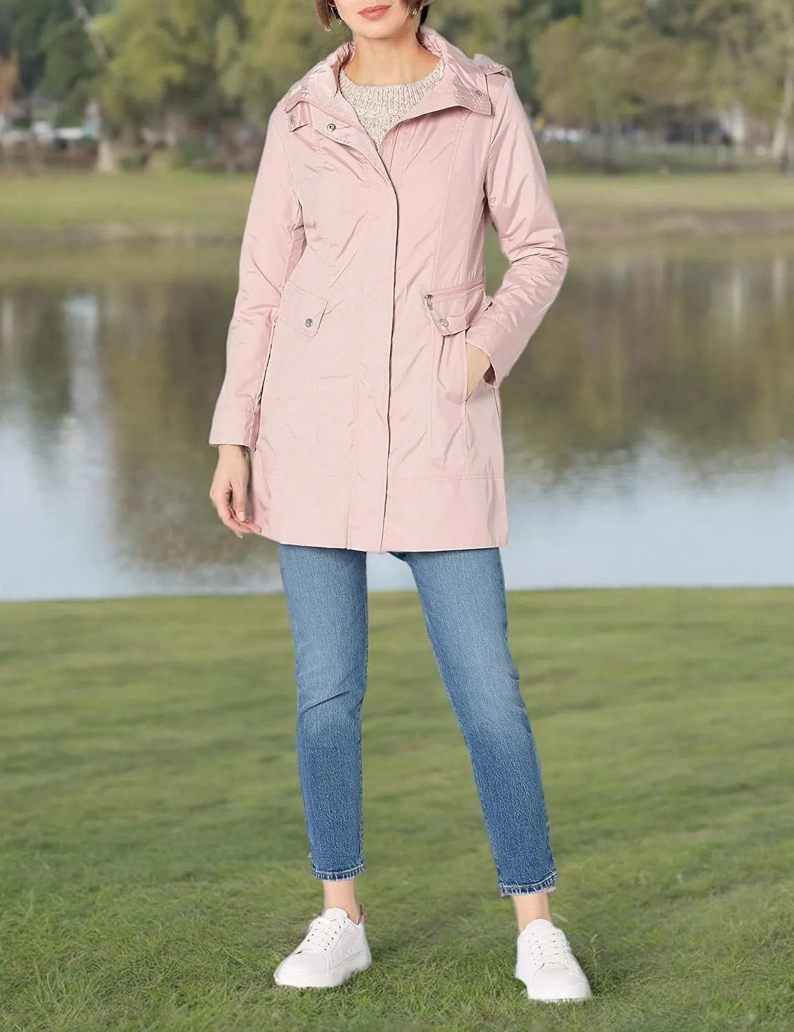 Cole Haan Women's Single Breasted Travel Packable Rain Jacket