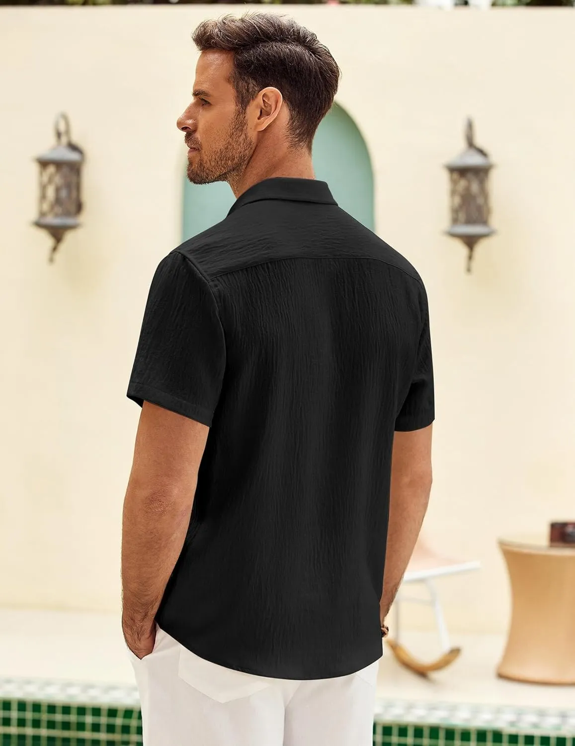 COOFANDY Mens Button Down Short Sleeve Shirt Casual Shirts Summer Beach Textured Shirts with Pocket