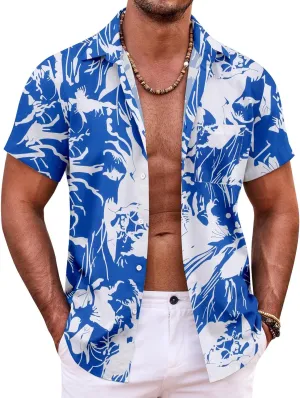 COOFANDY Mens Hawaiian Shirt Short Sleeve Button Down Shirts Tropical Summer Beach Shirts Casual Floral Aloha Shirts
