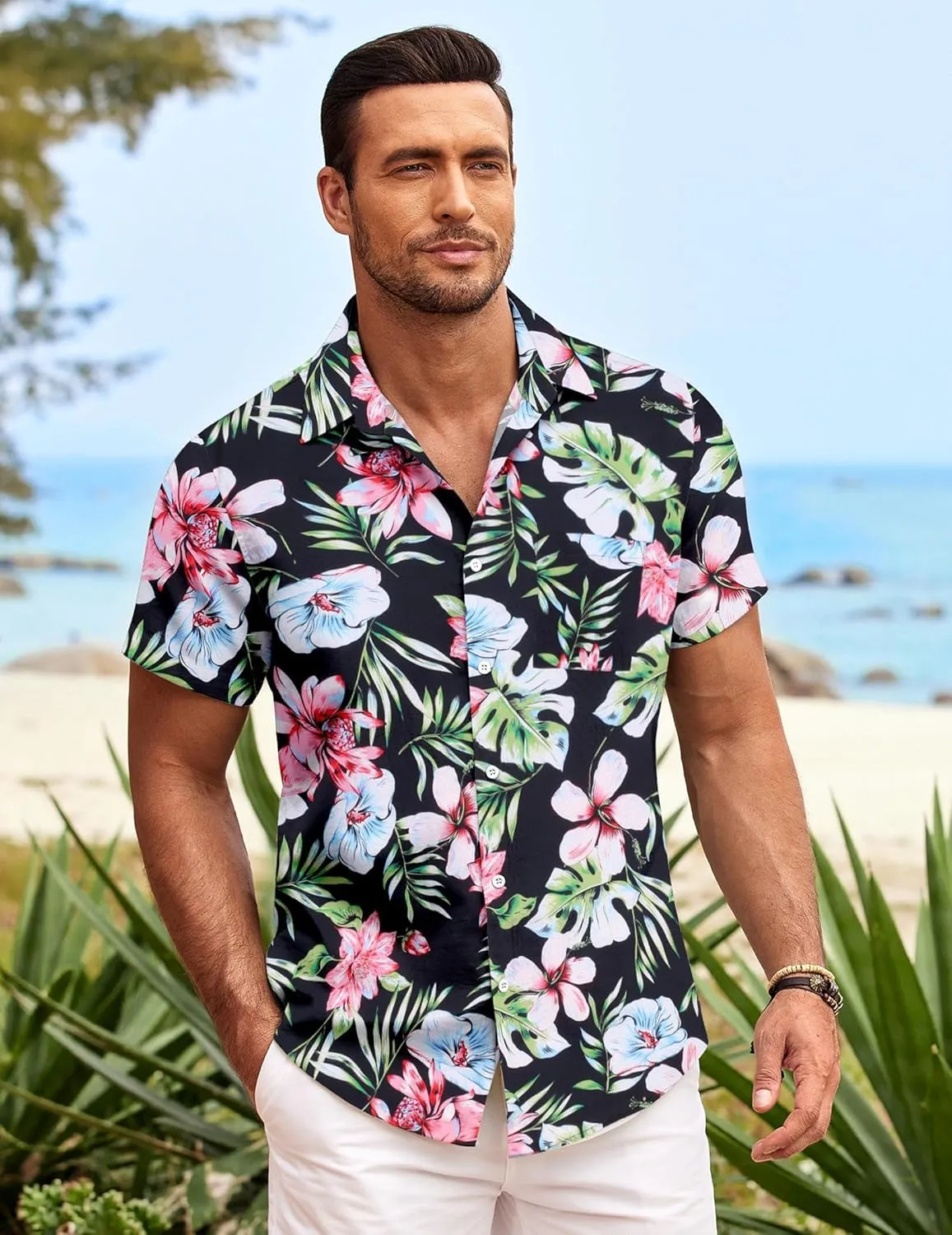 COOFANDY Mens Hawaiian Shirt Short Sleeve Button Down Shirts Tropical Summer Beach Shirts Casual Floral Aloha Shirts