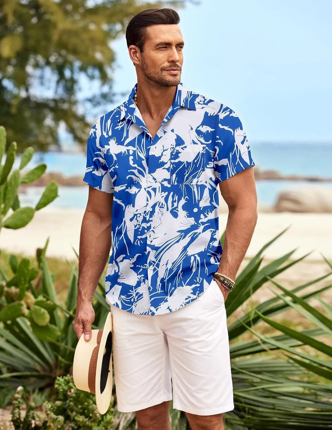 COOFANDY Mens Hawaiian Shirt Short Sleeve Button Down Shirts Tropical Summer Beach Shirts Casual Floral Aloha Shirts