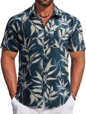 COOFANDY Men's Hawaiian Tropical Shirt Button Down Short Sleeve Vintage Floral Shirt