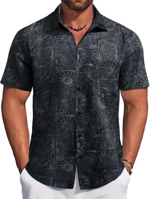 COOFANDY Men's Hawaiian Tropical Shirt Button Down Short Sleeve Vintage Floral Shirt