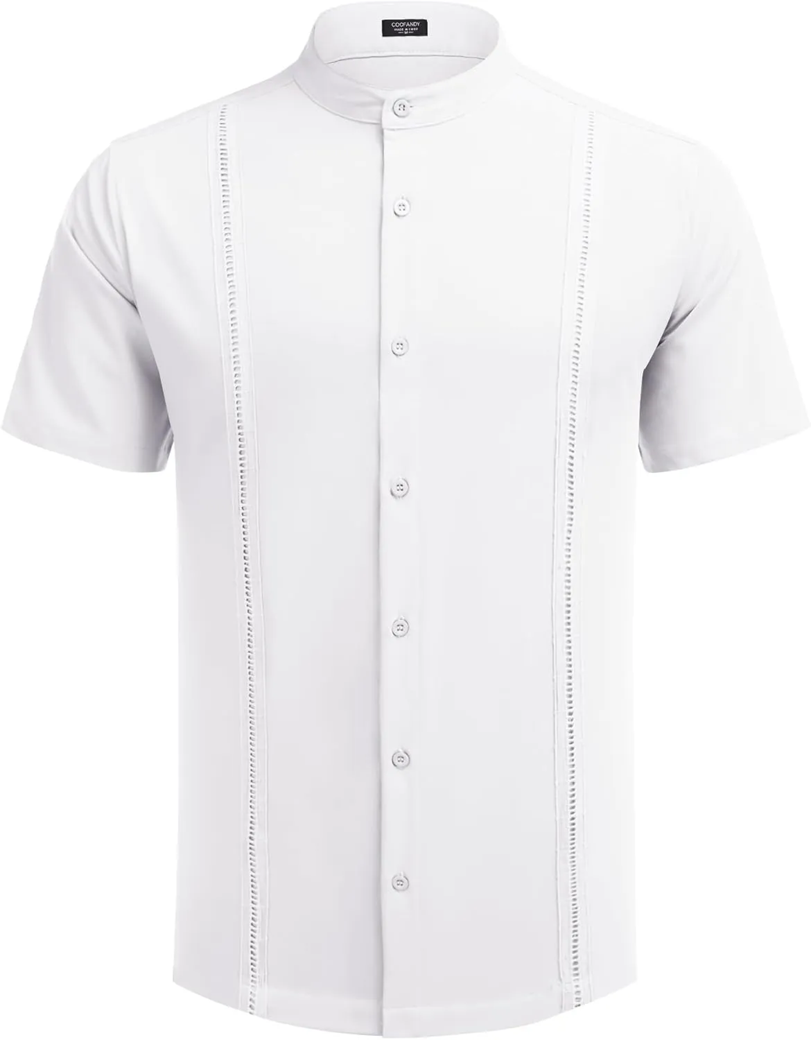 COOFANDY Mens Short Sleeve Cuban Guayabera Shirt Casual Band Collar Button Down Shirts