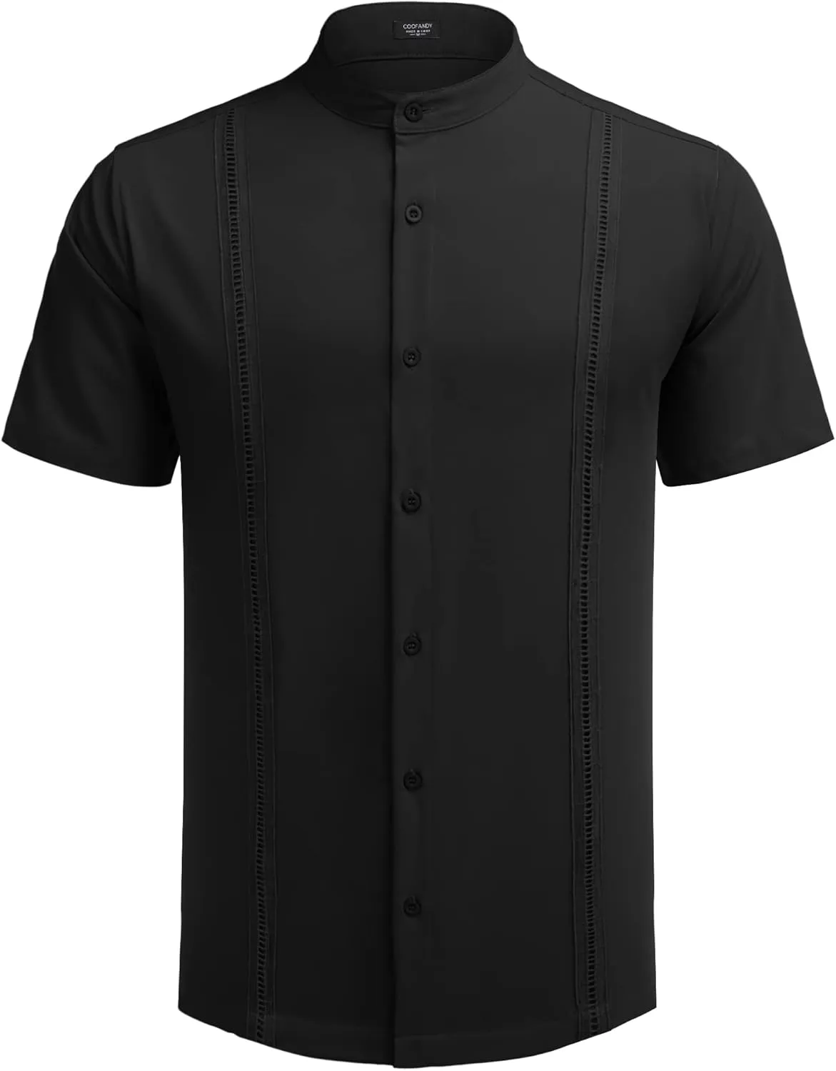 COOFANDY Mens Short Sleeve Cuban Guayabera Shirt Casual Band Collar Button Down Shirts