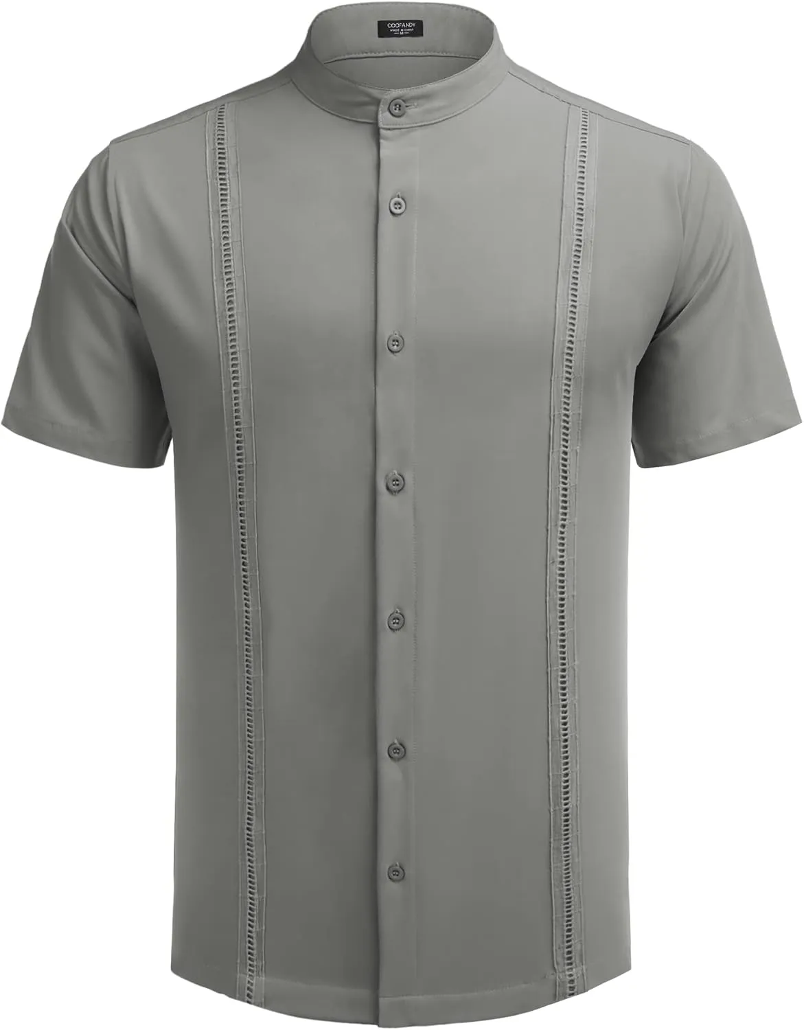 COOFANDY Mens Short Sleeve Cuban Guayabera Shirt Casual Band Collar Button Down Shirts