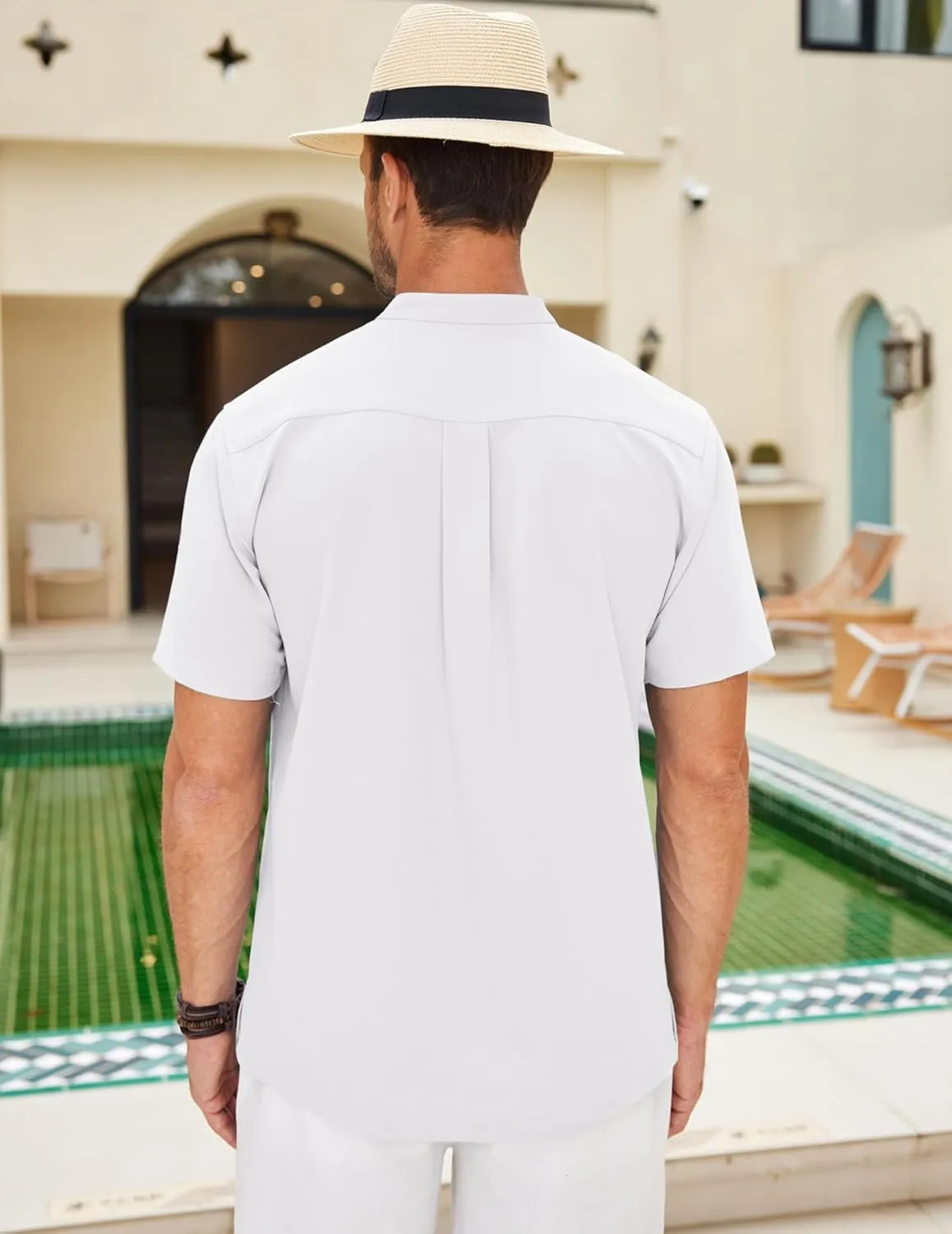 COOFANDY Mens Short Sleeve Cuban Guayabera Shirt Casual Band Collar Button Down Shirts