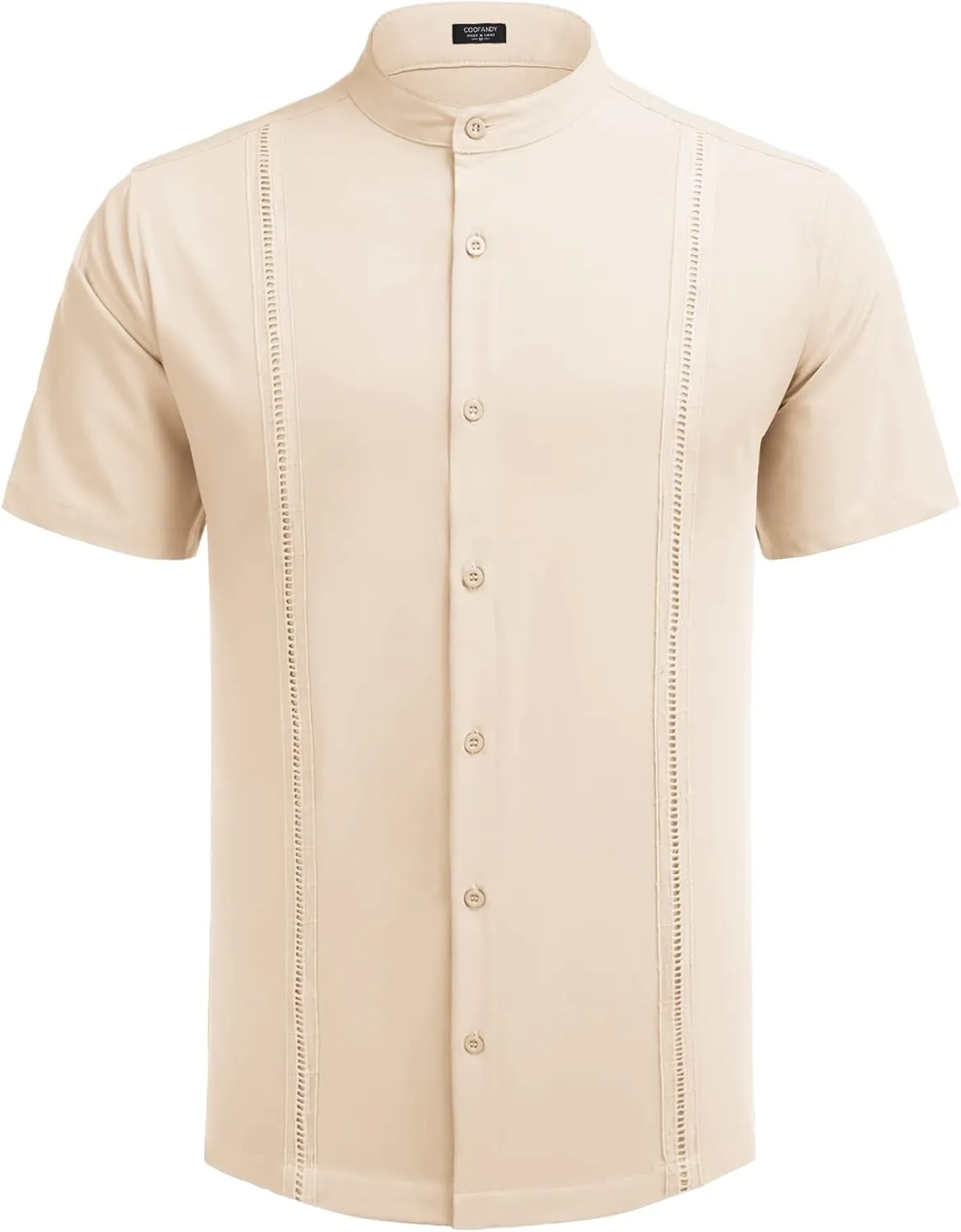 COOFANDY Mens Short Sleeve Cuban Guayabera Shirt Casual Band Collar Button Down Shirts