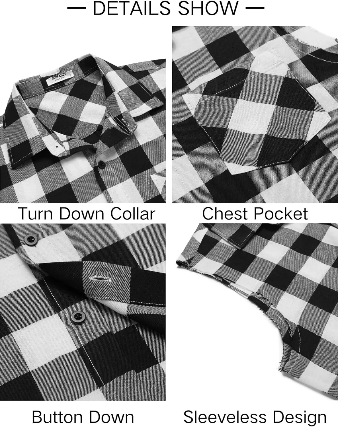 COOFANDY Mens Sleeveless Flannel Shirt Casual Summer Tank Top Button Up Sleeveless Beach Shirts with Chest Pocket