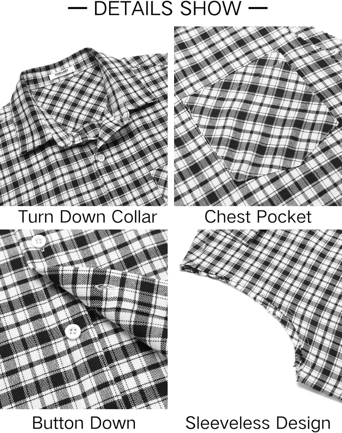 COOFANDY Mens Sleeveless Flannel Shirt Casual Summer Tank Top Button Up Sleeveless Beach Shirts with Chest Pocket