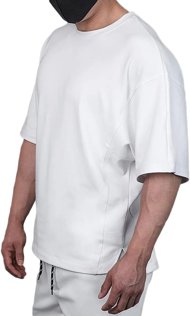 Cotton Gym Shirts Oversized Athletic Workout Shirts Short Sleeve for Men T65