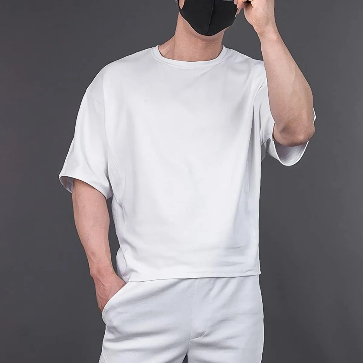 Cotton Gym Shirts Oversized Athletic Workout Shirts Short Sleeve for Men T65