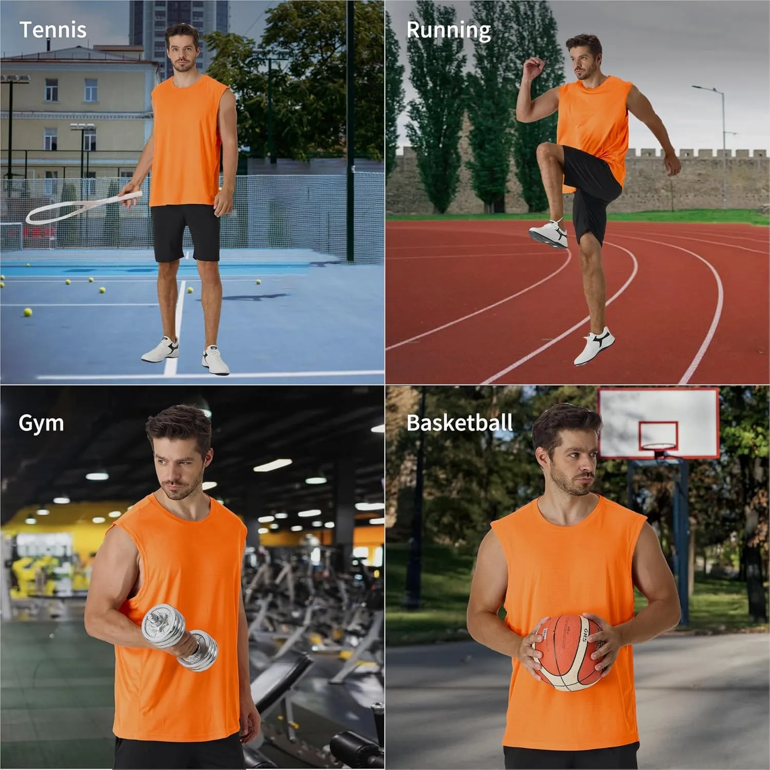 CQC Men's Sleeveless Shirts Gym Workout Running Quick Dry Tank Top Beach Swim Muscle Athletic Shirt