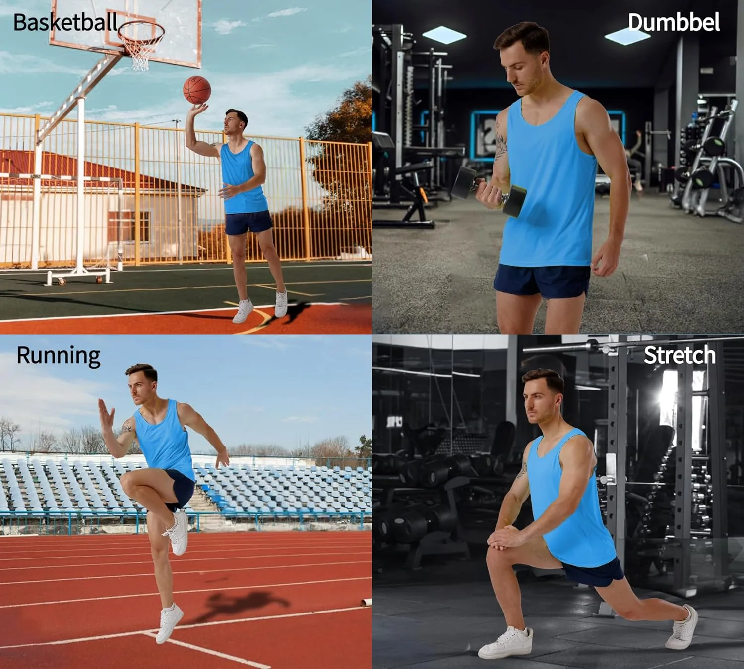 CQC Men's Sleeveless Shirts Gym Workout Running Quick Dry Tank Top Beach Swim Muscle Athletic Shirt