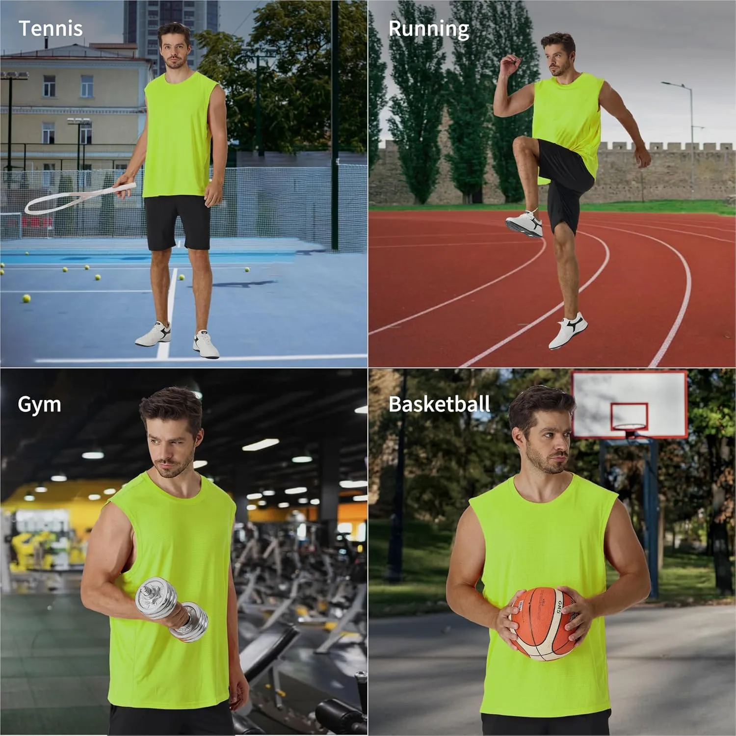 CQC Men's Sleeveless Shirts Gym Workout Running Quick Dry Tank Top Beach Swim Muscle Athletic Shirt