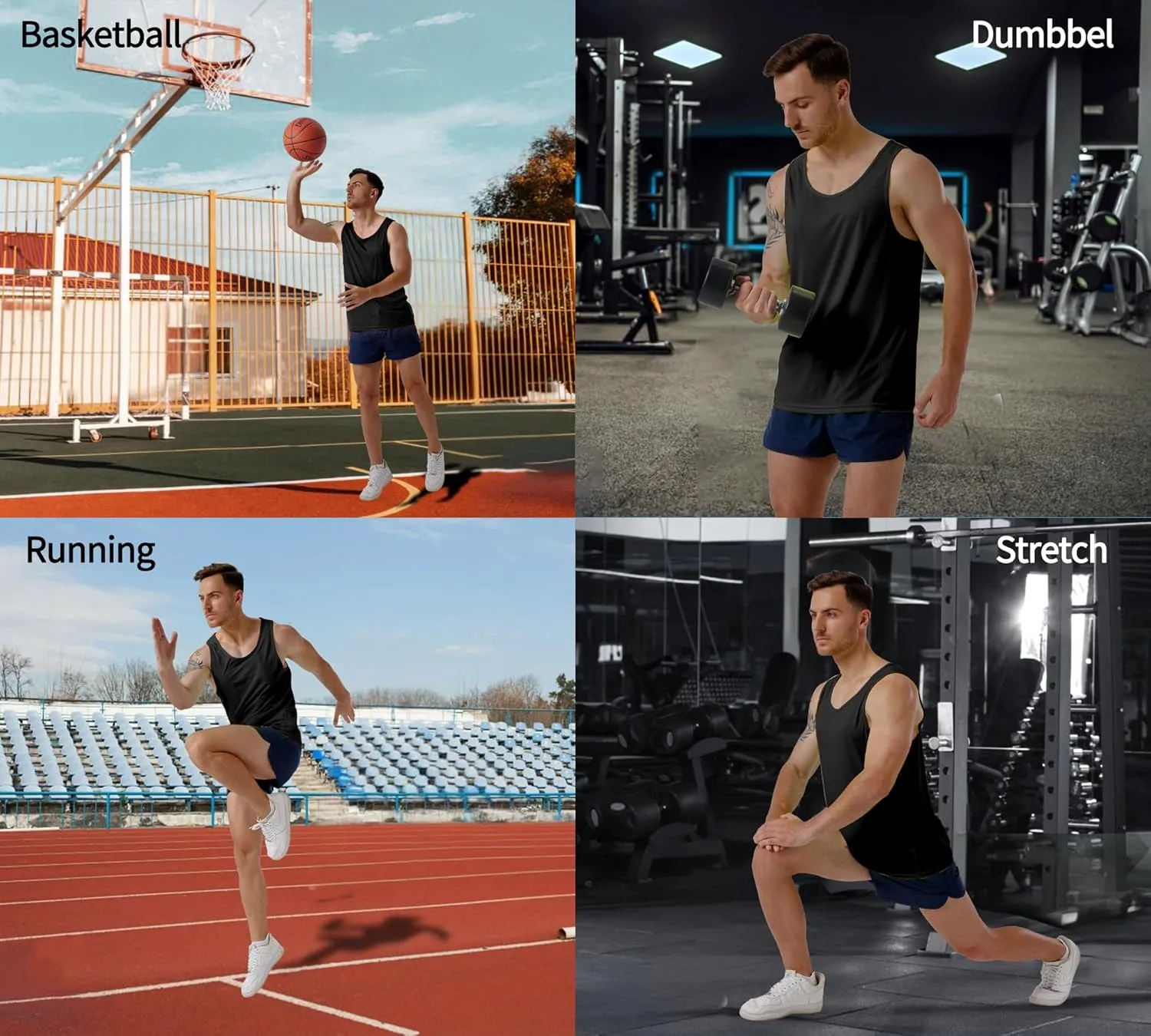 CQC Men's Sleeveless Shirts Gym Workout Running Quick Dry Tank Top Beach Swim Muscle Athletic Shirt