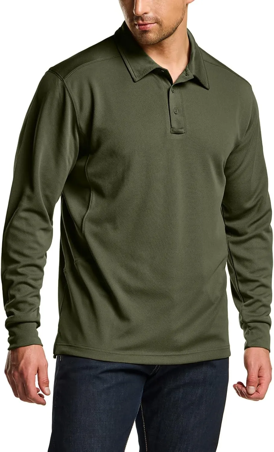 CQR Men's Polo Shirt, Long Sleeve Tactical Shirts, Outdoor UPF 50  Pique Shirt, Dry Fit Lightweight Golf Shirts