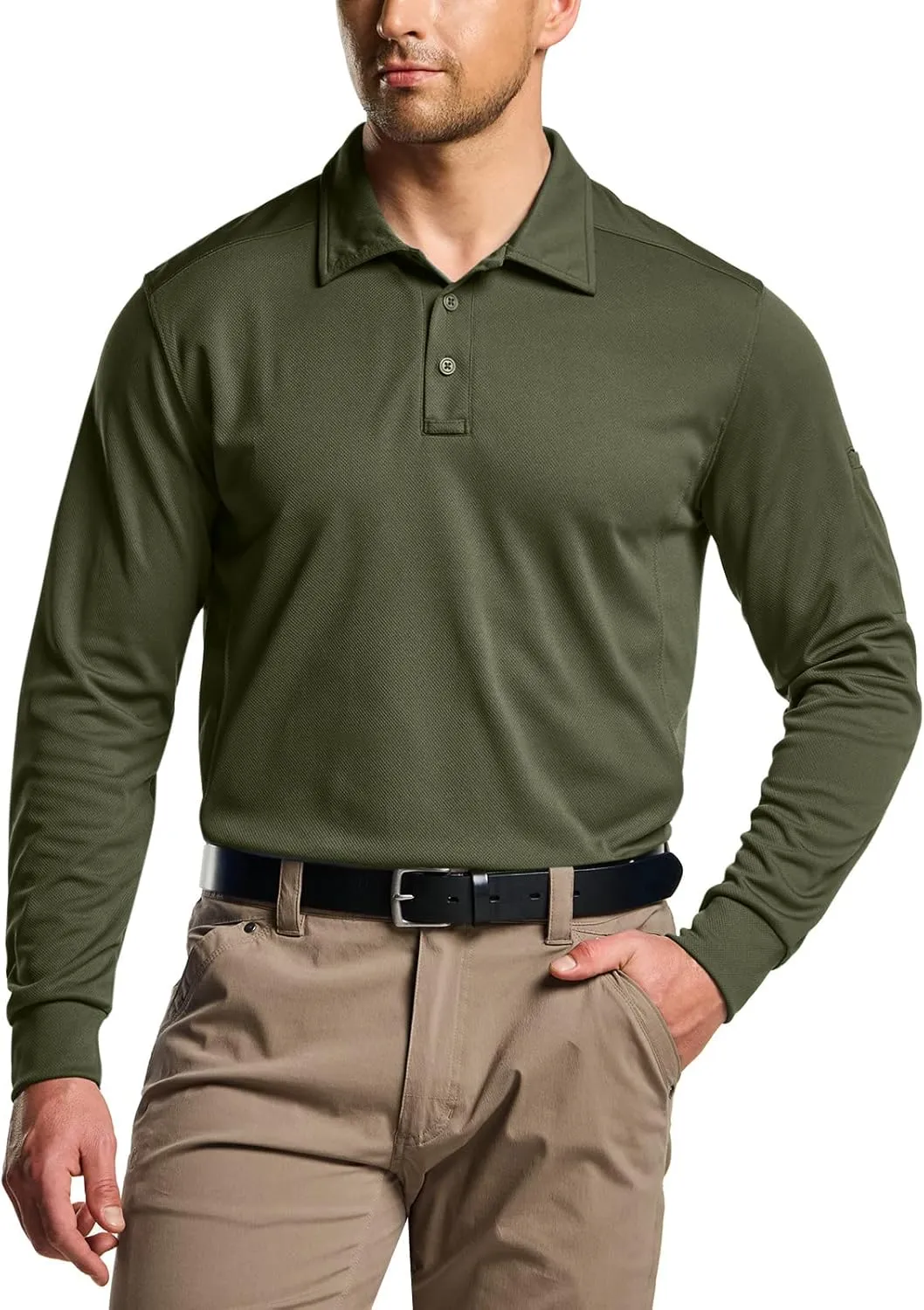 CQR Men's Polo Shirt, Long Sleeve Tactical Shirts, Outdoor UPF 50  Pique Shirt, Dry Fit Lightweight Golf Shirts