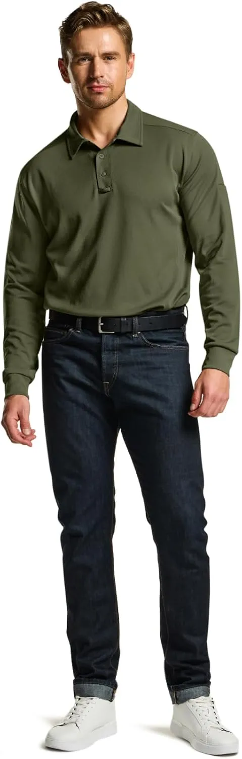 CQR Men's Polo Shirt, Long Sleeve Tactical Shirts, Outdoor UPF 50  Pique Shirt, Dry Fit Lightweight Golf Shirts