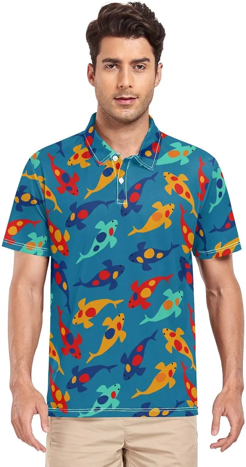 Crane Bird Cloud Men's Polo Shirts Short Sleeve Quick Dry Athletic Outdoor Sports Golf Shirts S-XXL