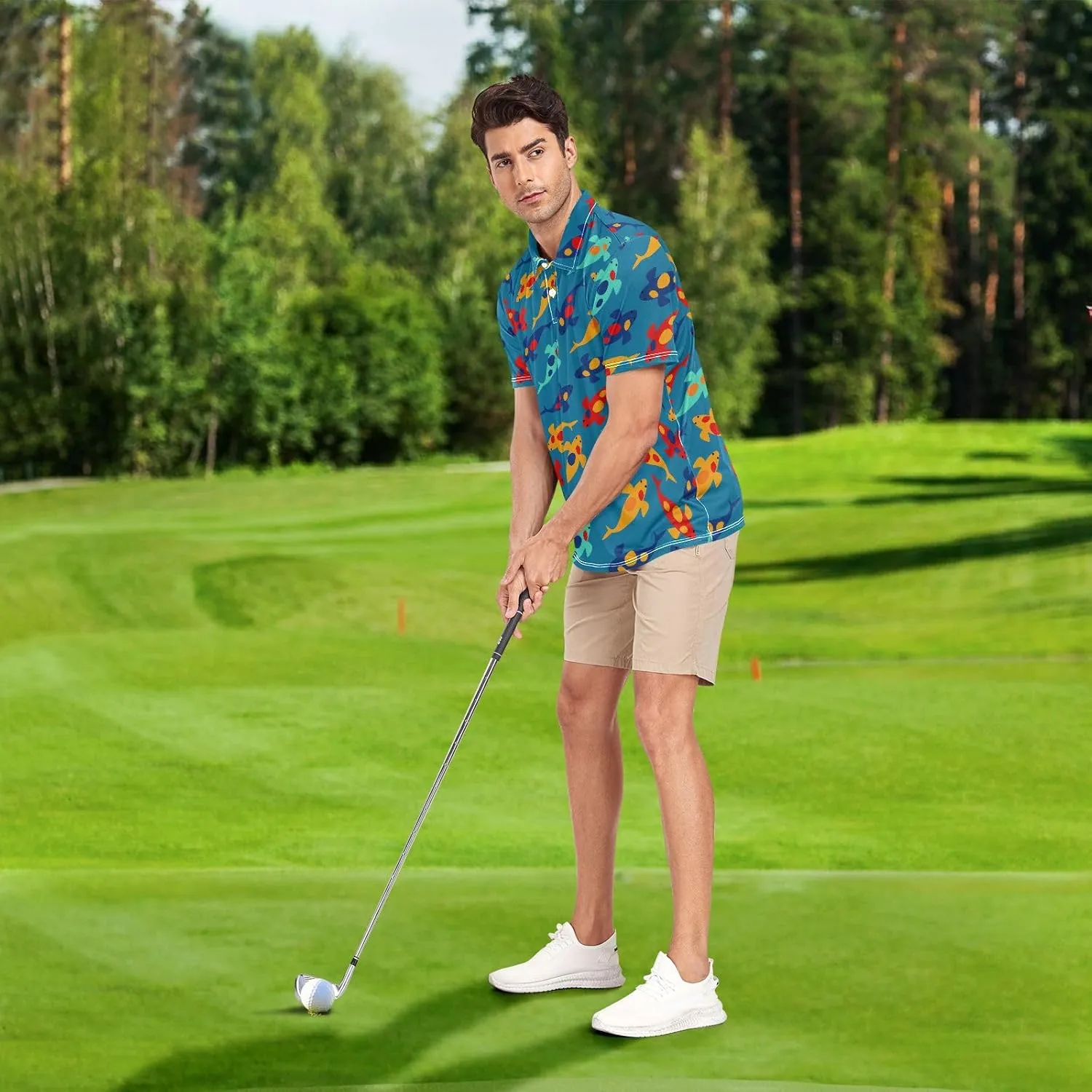 Crane Bird Cloud Men's Polo Shirts Short Sleeve Quick Dry Athletic Outdoor Sports Golf Shirts S-XXL