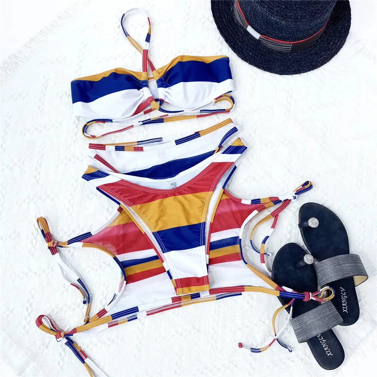 Custom Colorful Leopard Print 3-Piece Burkini Set for Women