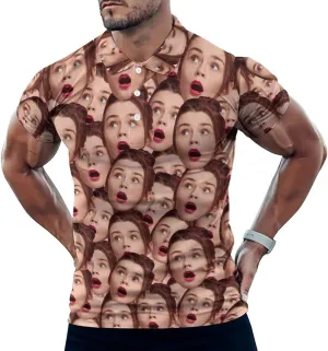 Custom Seamless Face Golf Shirts for Men Dry Fit Sleeve Golf Shirt Print Shirts Funny Golf Polo Shirts Collared Shirt