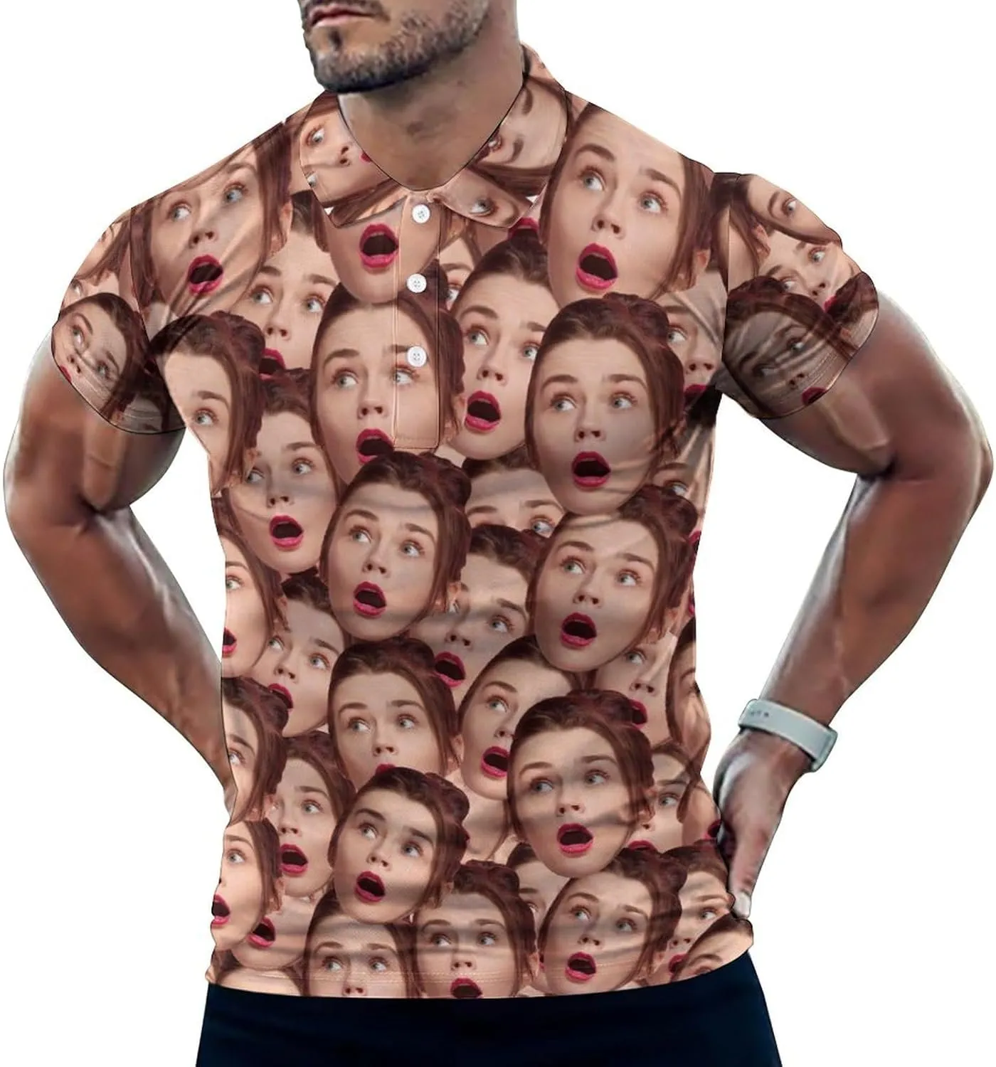 Custom Seamless Face Golf Shirts for Men Dry Fit Sleeve Golf Shirt Print Shirts Funny Golf Polo Shirts Collared Shirt