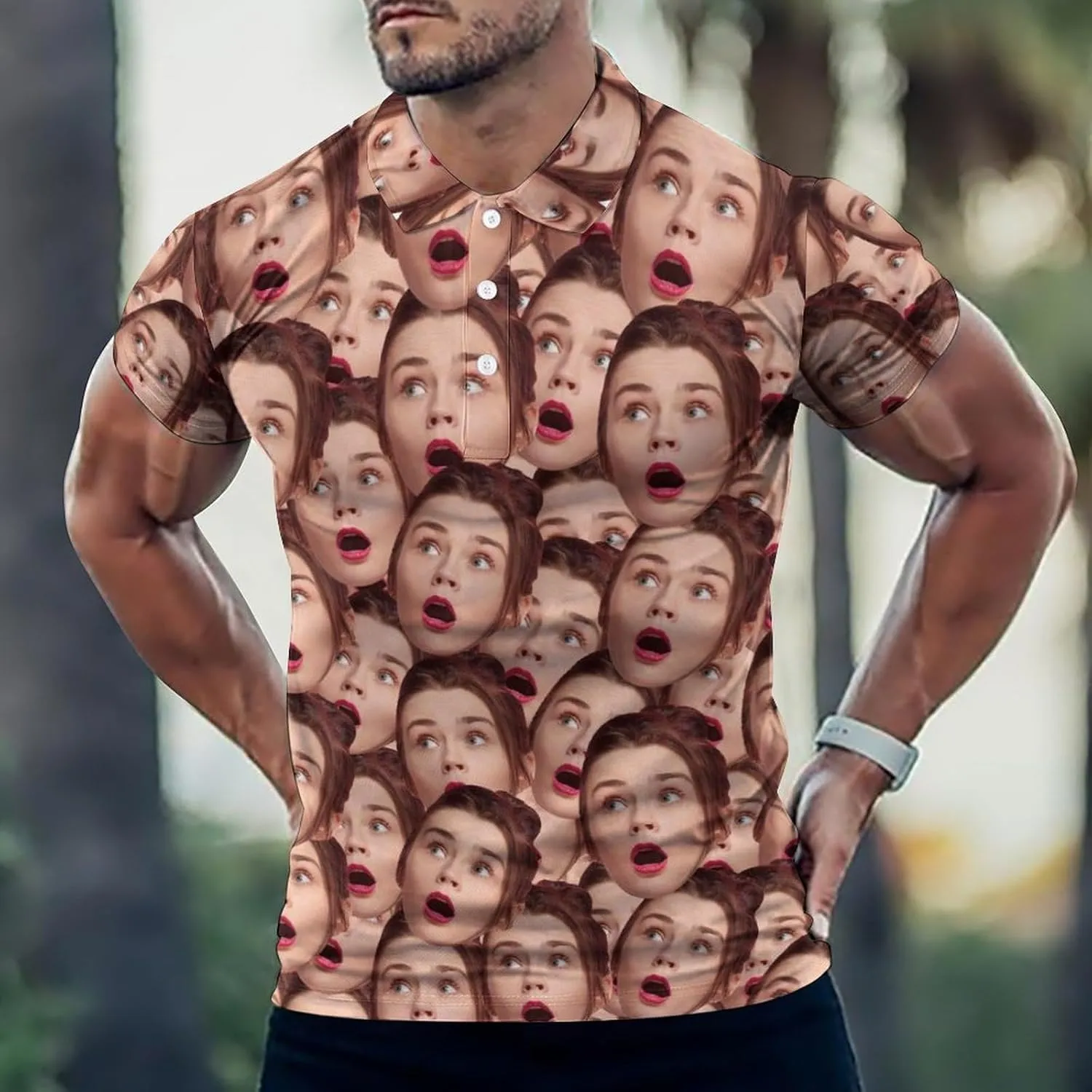 Custom Seamless Face Golf Shirts for Men Dry Fit Sleeve Golf Shirt Print Shirts Funny Golf Polo Shirts Collared Shirt