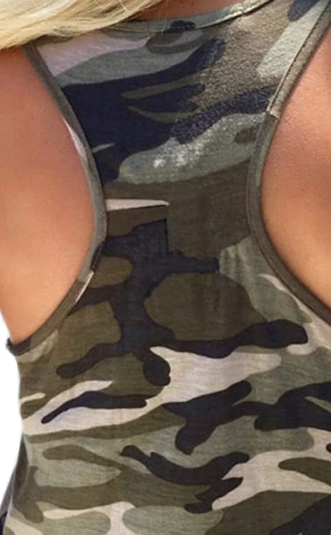 Cute Camo Tank Flowy Athletic Shirts Running Muscle Shirts Workout Gym Clothes Racerback Camo Tank Tops for Women